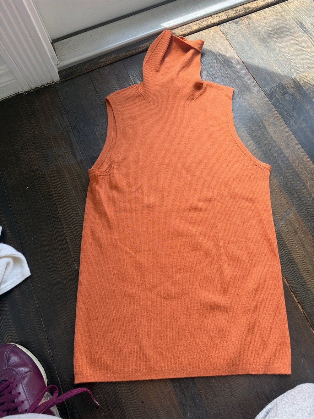 Akris Sleeveless Turtleneck Knit Tank in Pumpkin Orange